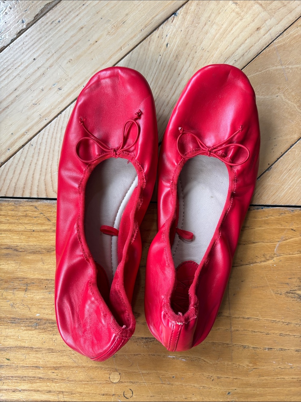 Zara Red Ballet Flats with Bow Accent